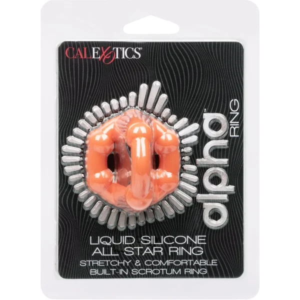 Alpha Liquid Silicone All Star Cock & Balls Ring By CalExotics - Orange