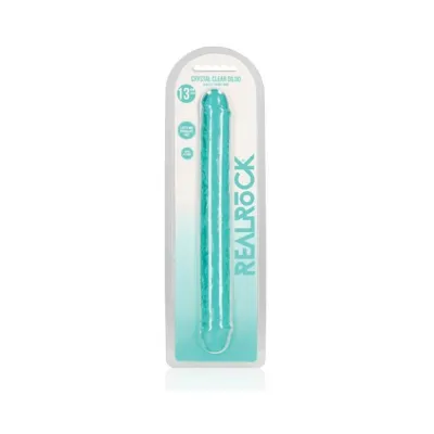 Couples Dildos Realrock Crystal Clear Double Dong 13 In Dual ended Dildo Turquoise