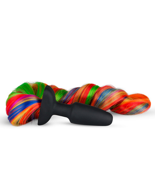 Silicone Butt Plug With Tail Rainbow