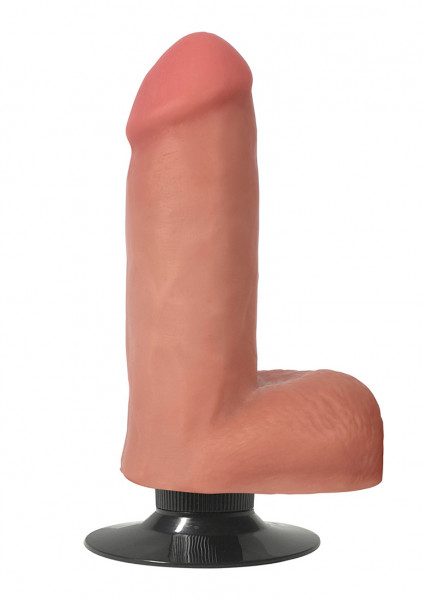 6 Inch Vibrating Dong with Balls - Flesh - Realistic Vibrators