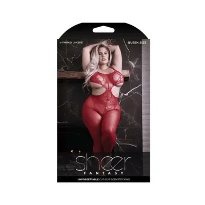 Women s Lingerie Fantasy Lingerie Sheer Unforgettable Cut out Bodystocking Red Queen Size