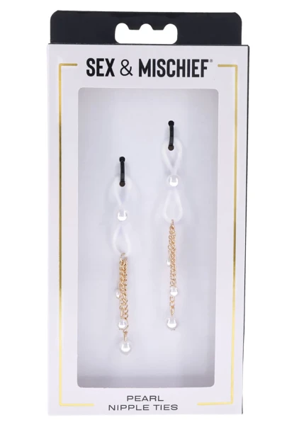 Sex & Mischief Pearl Nipple Ties By Sportsheets - White & Gold