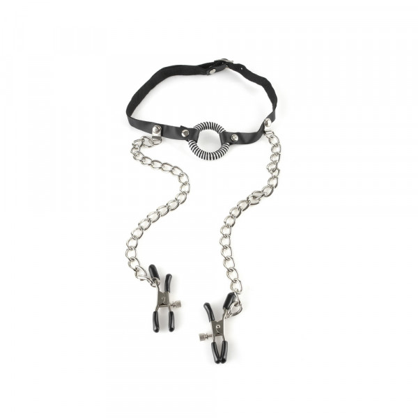 Fetish Fantasy O-Ring Gag with Nipple Clamps