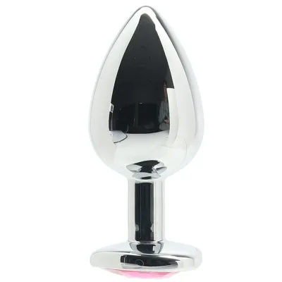 Shots Ouch Heart Gem Butt Plug Large Silver Rubellite Pink