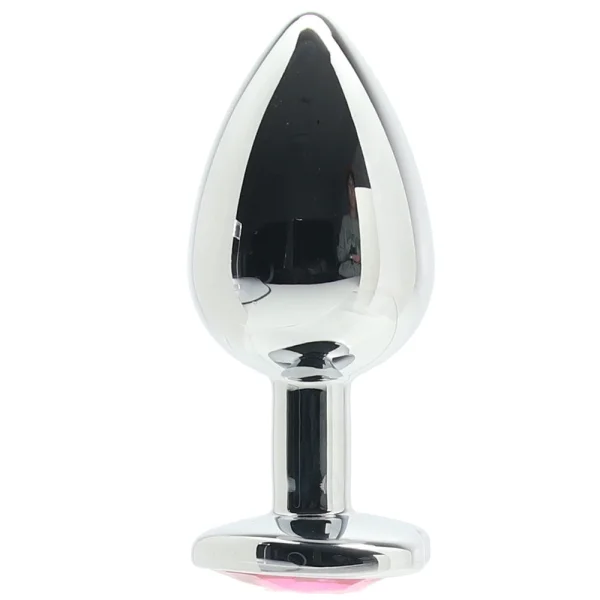 Shots Ouch! Heart Gem Butt Plug Large - Silver/Rubellite Pink