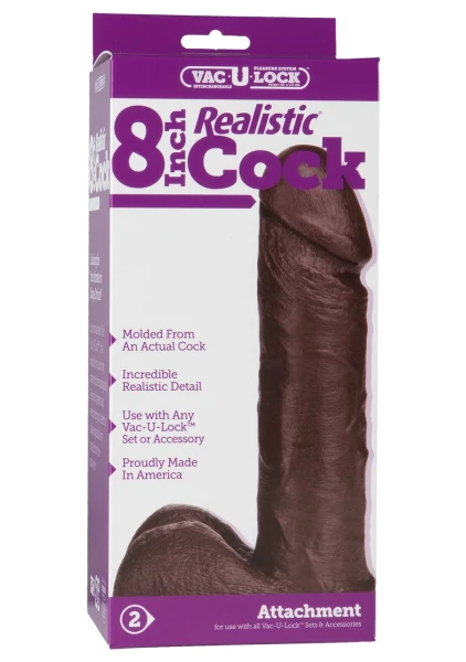 Doc Johnson Vac-U-Lock 8" Realistic Cock - Chocolate