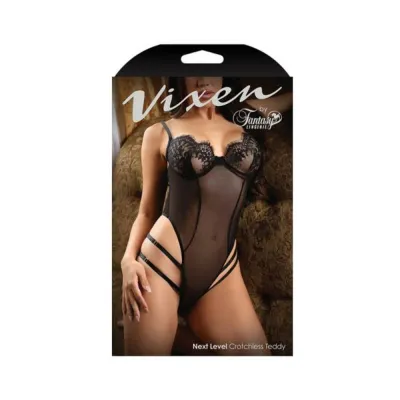 Women s Lingerie Fantasy Lingerie Vixen Next Level Strappy Crotchless Teddy With Lace Underwire Cups Black L xl