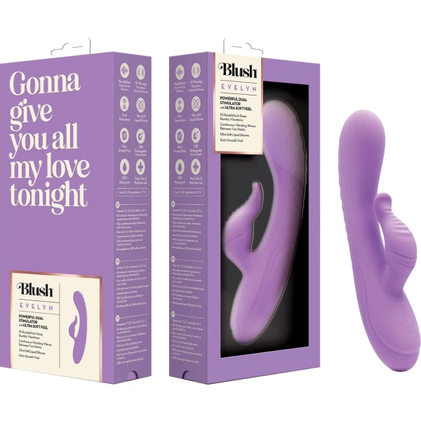 Evelyn Rechargeable Waterproof Silicone Dual Stimulation Vibrator By Blush - Purple