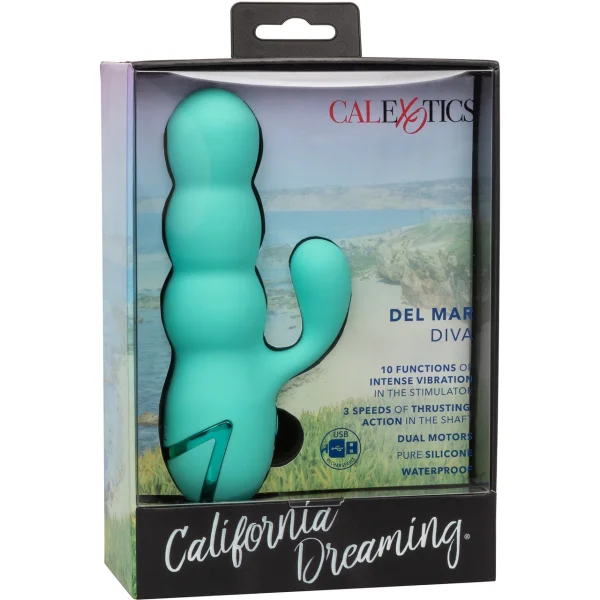 California Dreaming Del Mar Diva Thrusting Rabbit Style Silicone Rechargeable Vibrator by CalExotics