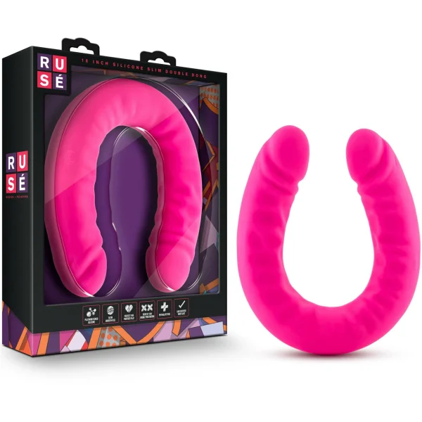 18" Slim Double Sided Dildo in Hot Pink