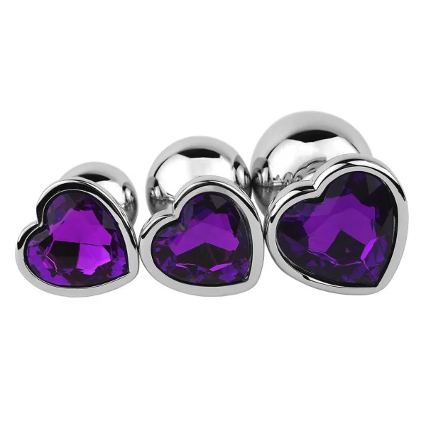 Purple Jeweled Metal Heart Butt Plug