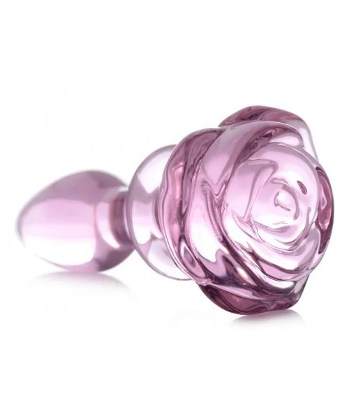Pink Rose Glass Anal Plug - Small