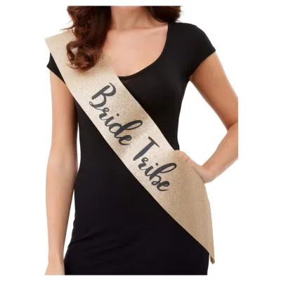 Deluxe Glitter Bride Tribe Sash Gold and Black