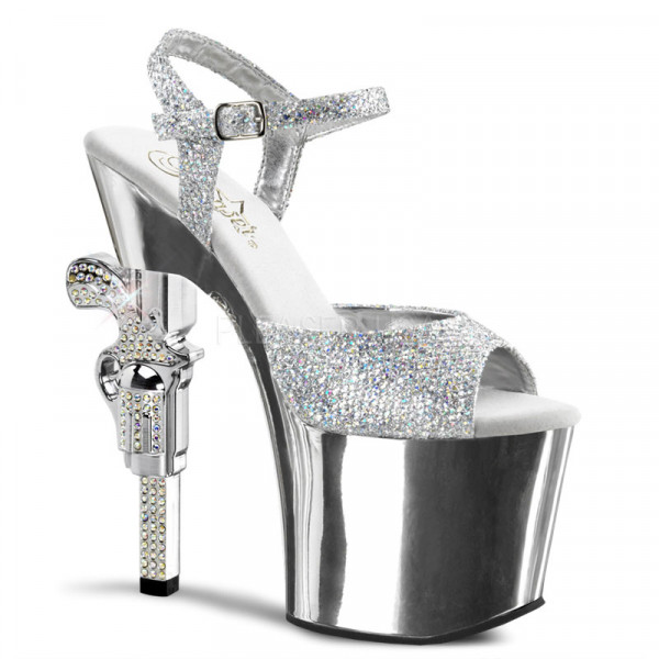 REVOLVER-709G - 7" R/S Embellished Gun Heel, 3 1/4" PF Ankle Strap Sandal