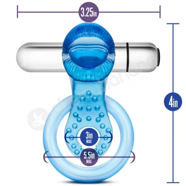 Stay Hard 10 Function Blue Vibrating Tongue Cock Ring With Ball Strap