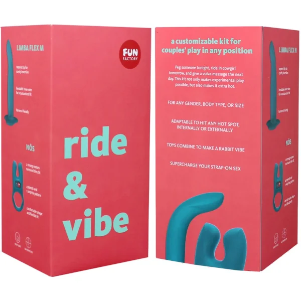 Fun Factory Paired For Pleasure Ride & Vibe Kit With Limba Flex Medium Dildo & NOS Vibrating Cock Ring