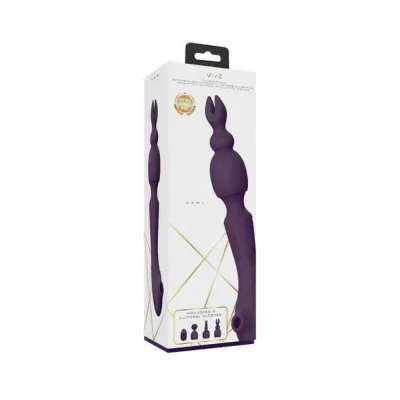 Vive Nami Rechargeable Pulse wave Double ended Silicone Wand With Interchangeable Sleeves Purple
