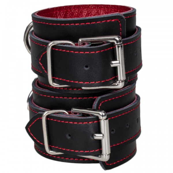 Bondara Luxe Black and Red Leather Wrist Cuffs — image 5 of 5