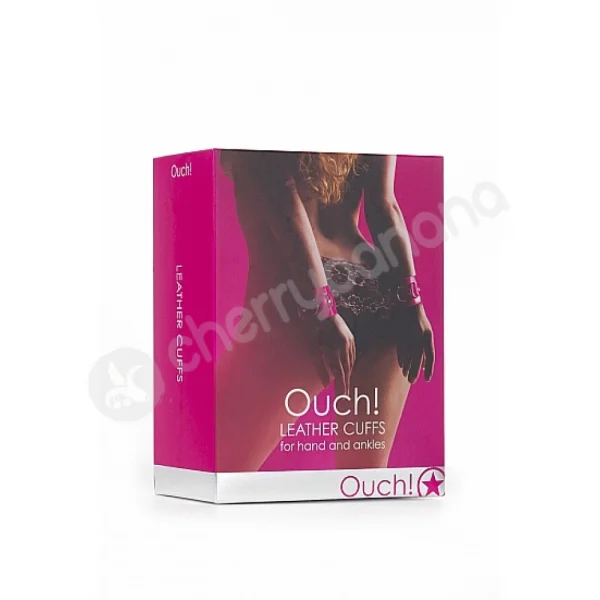 Ouch Pink Leather Cuffs
