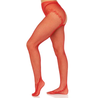 French Cut Crotchless Fishnet One Size Red