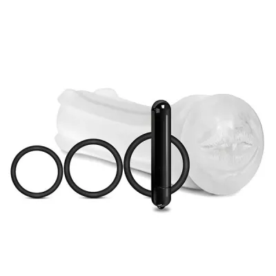 Happy Ending Vibrating Lip Service Stroker and Cock Ring Set