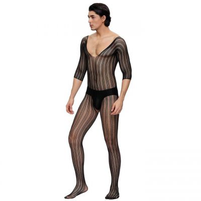 Bondara Man Black Striped Crotchless Bodystocking
