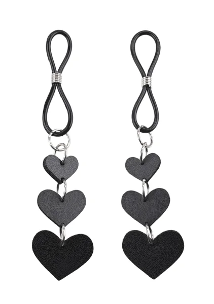 Sex & Mischief Heart Nipple Ties By Sportsheets - Black & Silver
