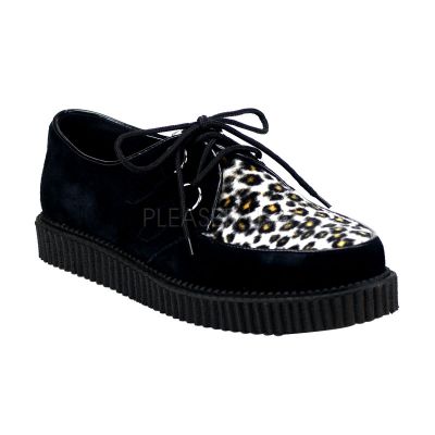 CREEPER 600 1 P F Men s Rockabilly Punk Blk Suede Cheetah Fur Creeper
