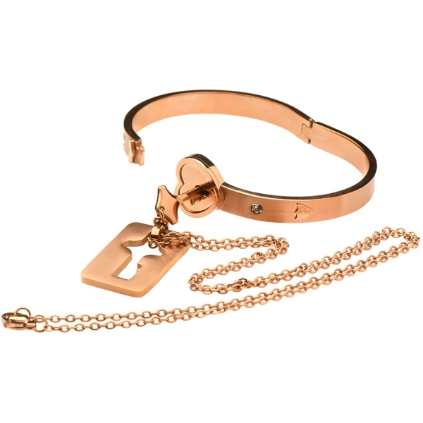 Cuffed Locking Bracelet and Key Necklace