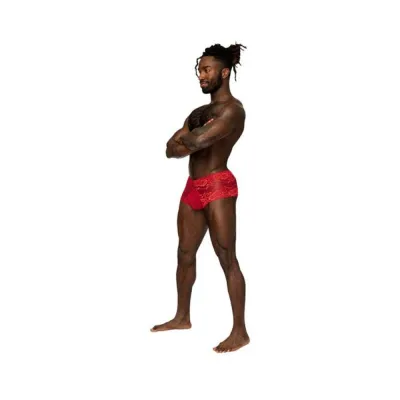 Men s Clothing Male Power Sassy Lace Mini Short Sheer Pouch Red M