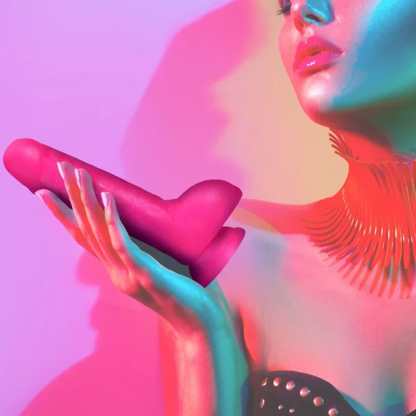 Neo Elite - 9-inch Silicone Dual-density Cock With Balls - Neon Pink