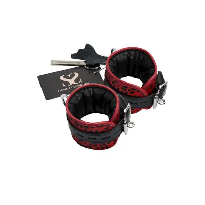 Bound X Leopard Print Hair on Leather Cuffs Red leopard