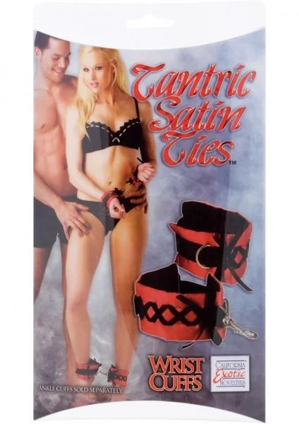 Tantric Satin Ties Wrist Cuffs Red with Black