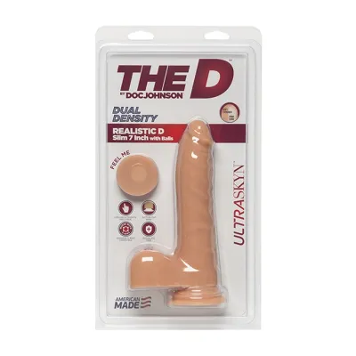 The D Realistic D Slim Dildo With Balls Tan 7 Inch