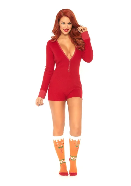 Brushed Rib Romper - Small- Medium - Red