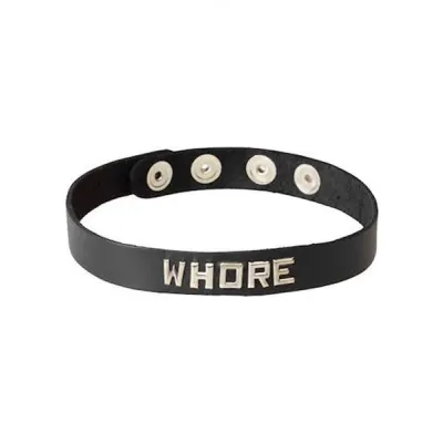 Wordband Collar Whore Black Leather