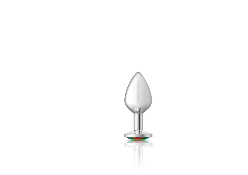 Cheeky Charms - Silver Metal Butt Plug - Round - Rainbow - Medium