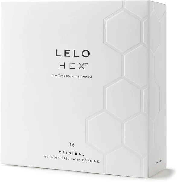 Lelo HEX Condoms Re-Engineered - Ultra Thin Condom for Extra Pleasure, Lightly Lubricated, White, 36 condoms, 36 grams