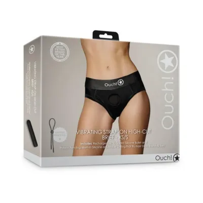Strap on Dildos Harnesses Shots Ouch Vibrating Strap on High cut Brief Black Xs s
