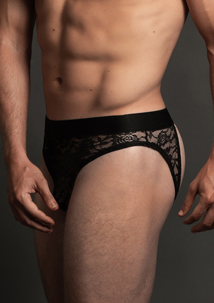 Lace Open Back Brief - Black - Lacy Lingerie for Men