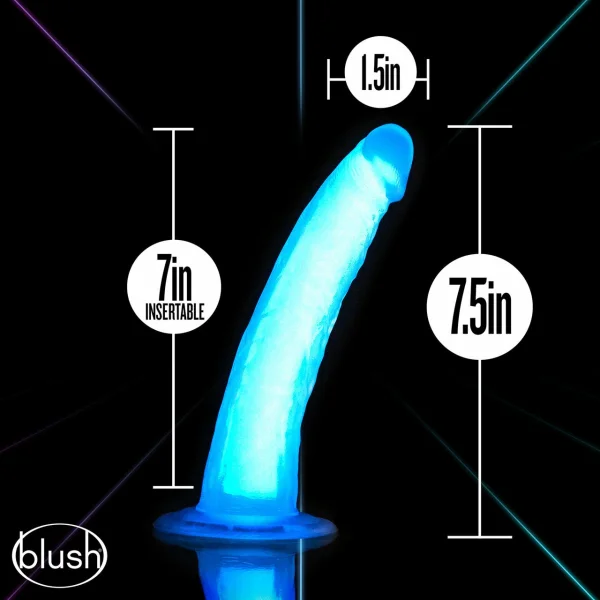 Blush Neo Elite GLOW in the Dark 7.5 Inch Silicone Dual Density Suction Cup Dildo