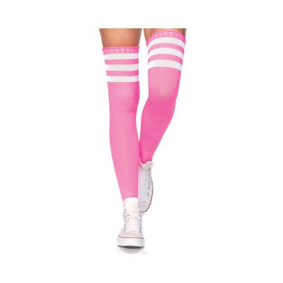 Athlete Thigh Highs with 3 Stripes Top O S Neon Pink
