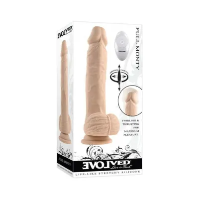 Vibrating Dildos Evolved Full Monty Rechargeable Remote controlled Thrusting Twirling 9 In Silicone Dildo Light