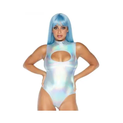 Spandex Keyhole Bodysuit Silver Small