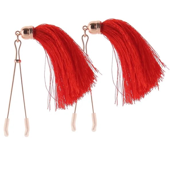 Bound Adjustable T1 Tassel Nipple Clamps by NS Novelties - Rose Gold & Red