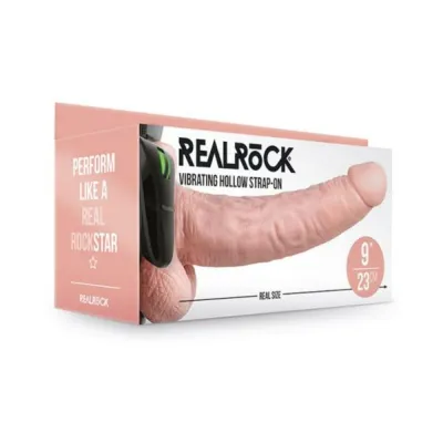 Realrock Vibrating Hollow Strap on With Balls 9 In Vanilla