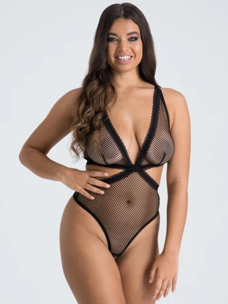 Lovehoney Provocatease Black Fishnet Cutaway Teddy