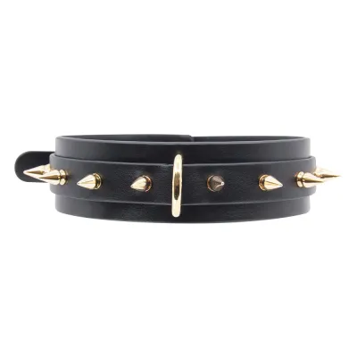 Love in Leather Spiked Faux Leather Collar with Gold Hardware