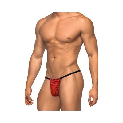 Male Power Stretch Lace Posing Strap Red One Size