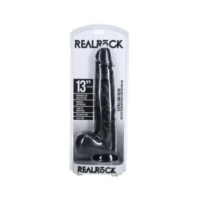 Extreme Dildos Realrock Extra Long 13 In Dildo With Balls Black